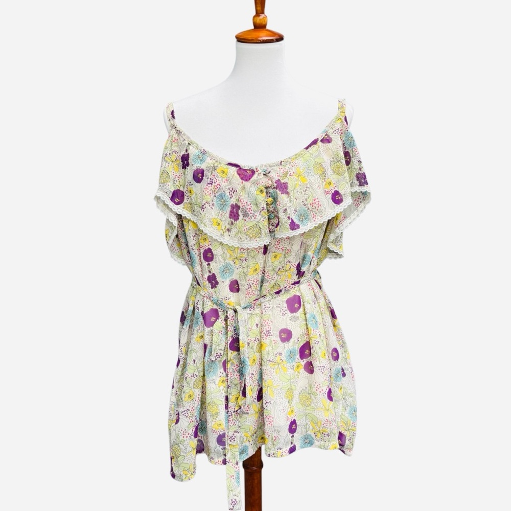 Torrid Women’s 3 (3X) Floral Ruffle Lace Belted Sleeveless Lined Cami Tank